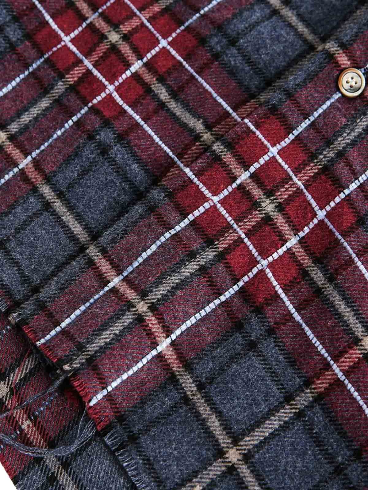 Retro Faux Two-Piece Plaid Shirt