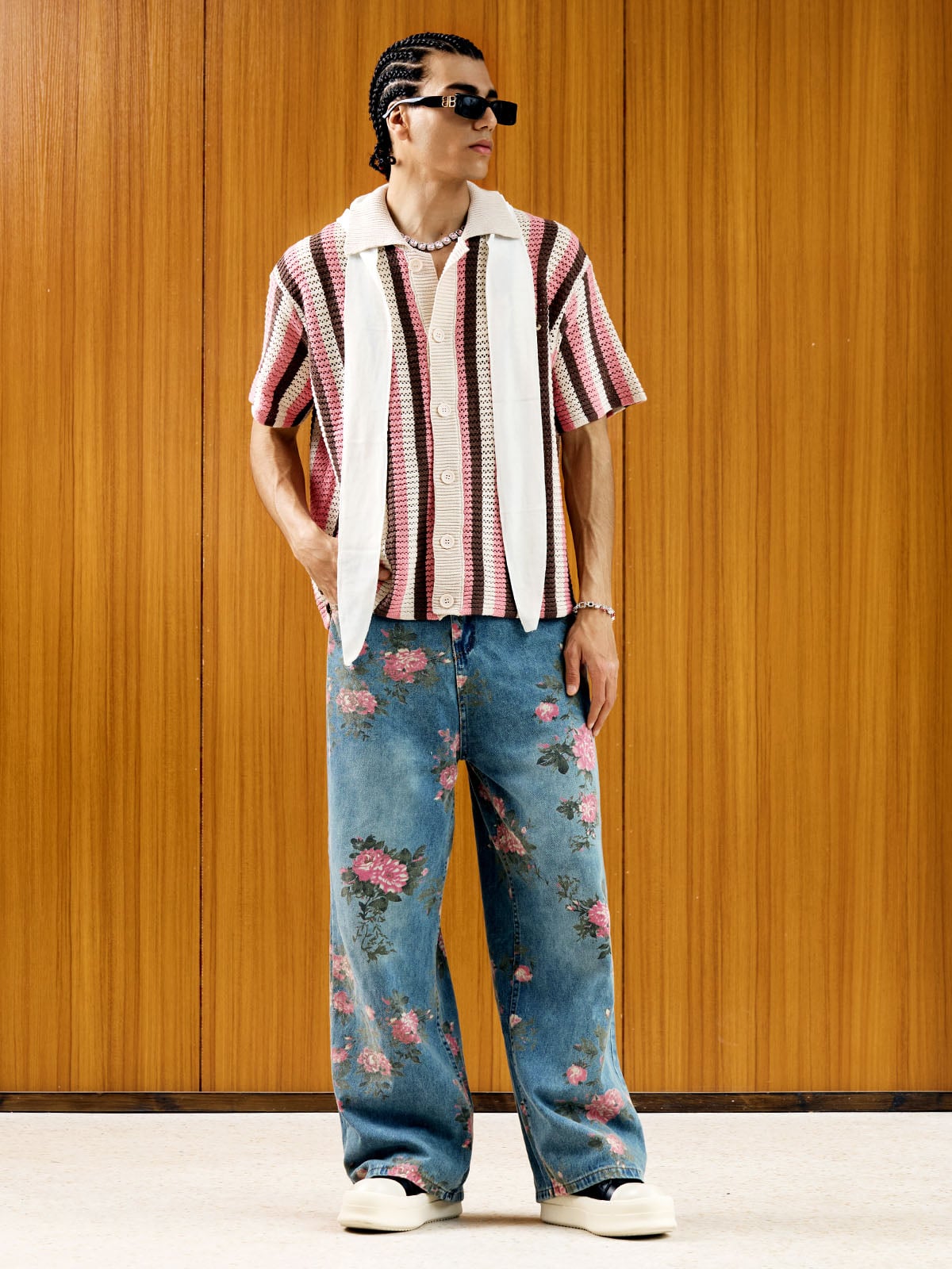 Floral Print Straight Jeans