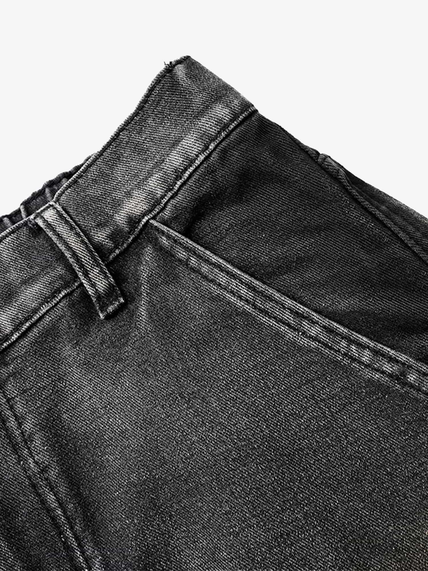 Washed Distressed Pleated Cargo Jeans