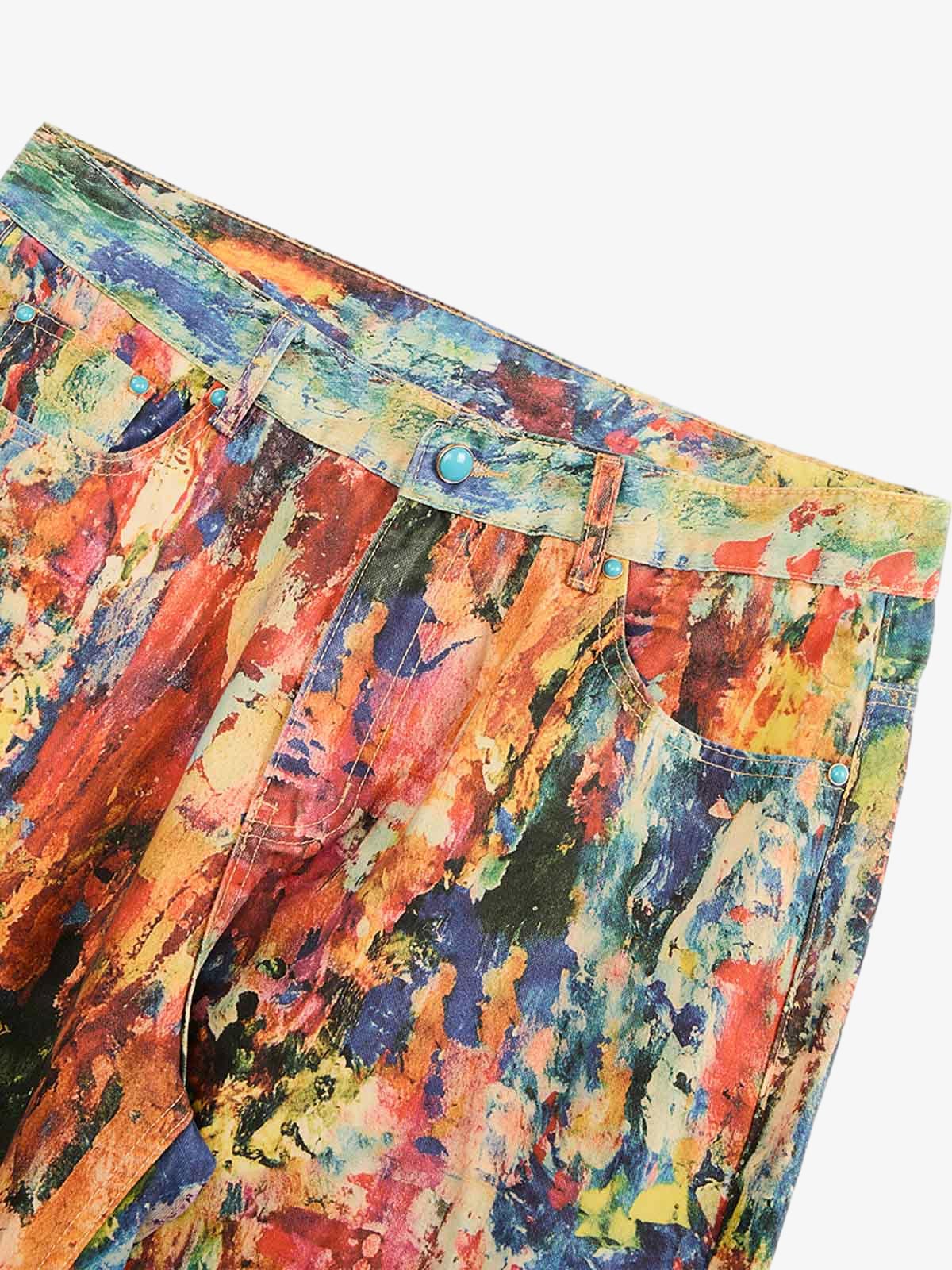 Street Oil Painting Color Straight Jeans