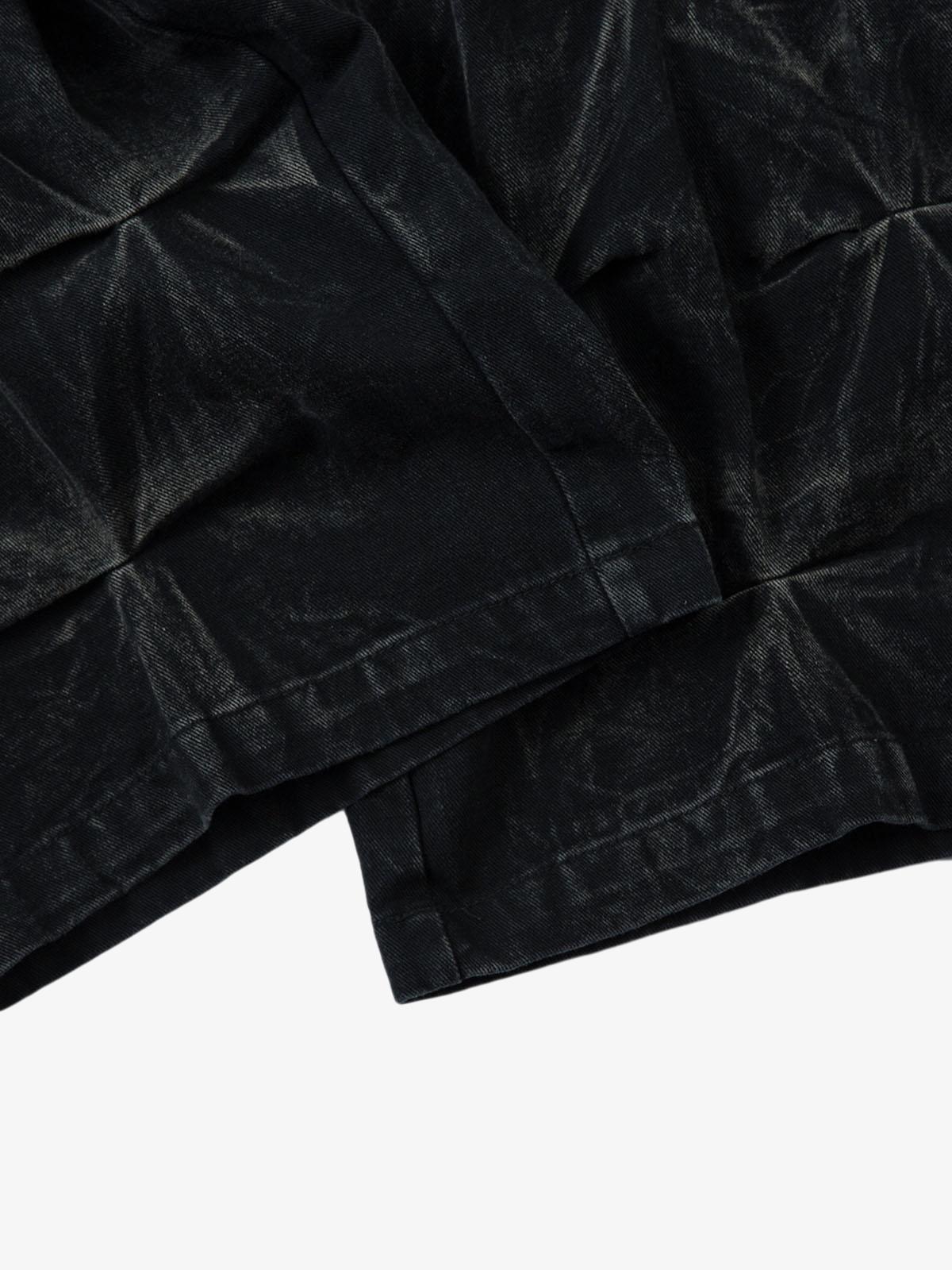 Denim Heavy Washed Distressed Pleated Baggy Jeans