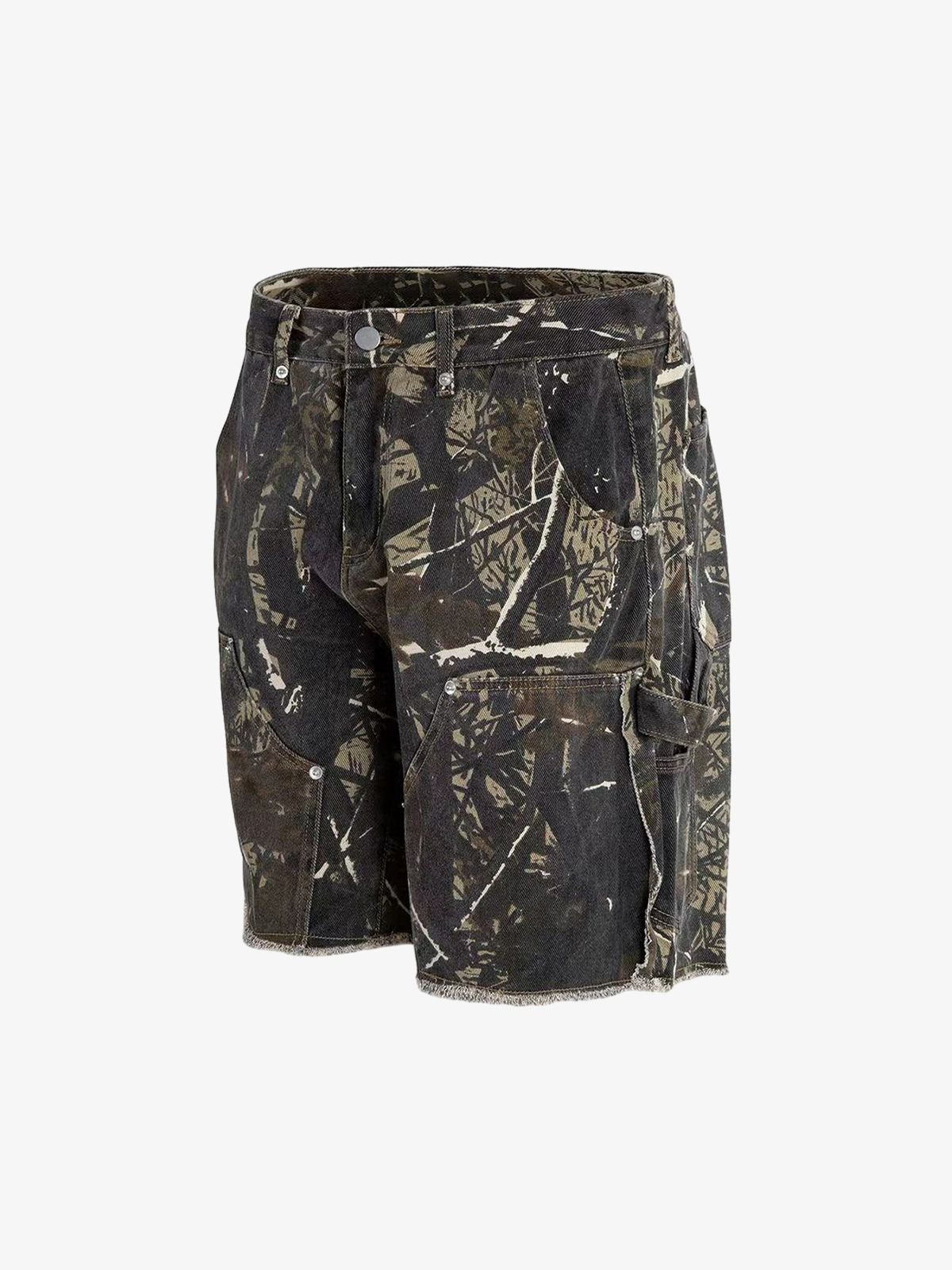 Retro Distressed Camouflage Workwear Hip-Hop Shorts
