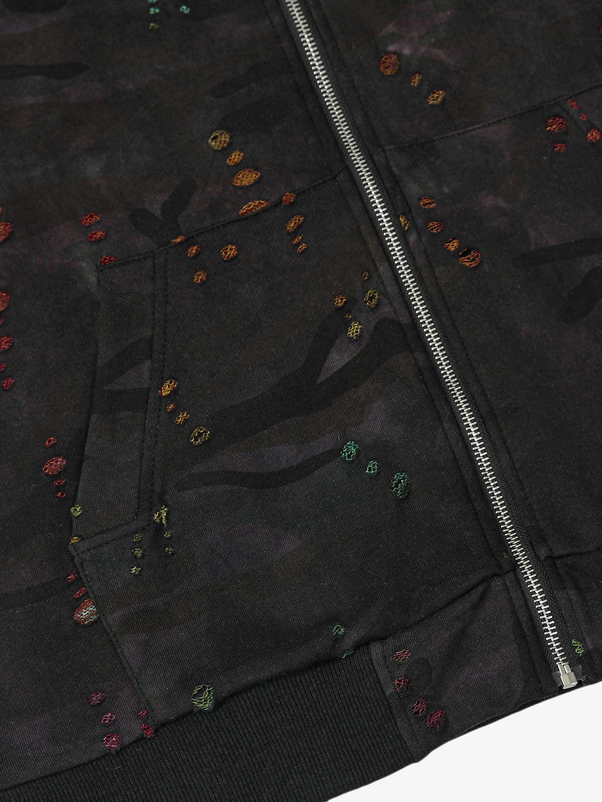 Washed Distressed Zipper Hooded Jacket