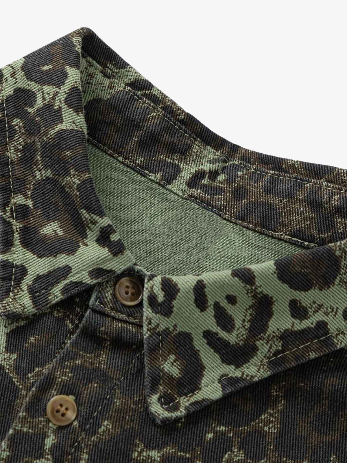 Retro Cheetah Print Workwear Long-Sleeve Shirt
