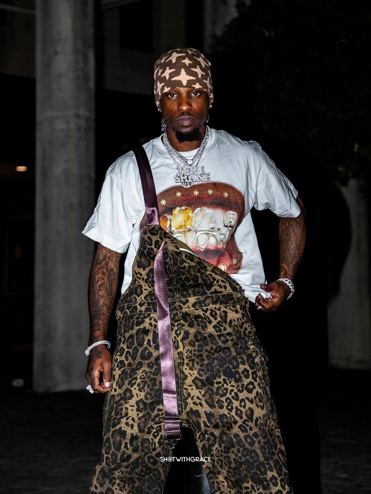 Leopard Print Street Style Workwear Overalls