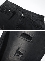 Irregular Patch Ripped Jeans