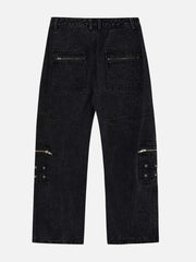 Irregular Pocket Washed Jeans