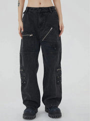 Irregular Pocket Washed Jeans