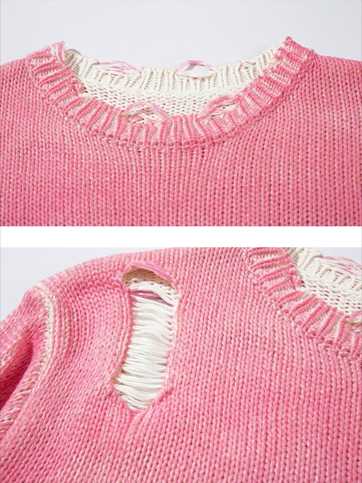 Irregular Ripped Round Neck Sweater