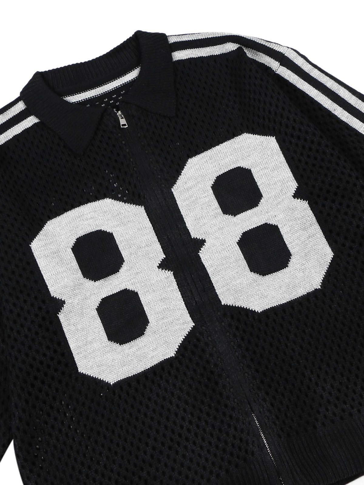 Jacquard Mesh Knit Zipper Polo Sweater