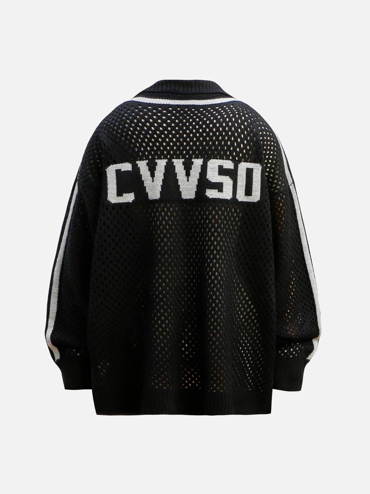 Jacquard Mesh Knit Zipper Polo Sweater