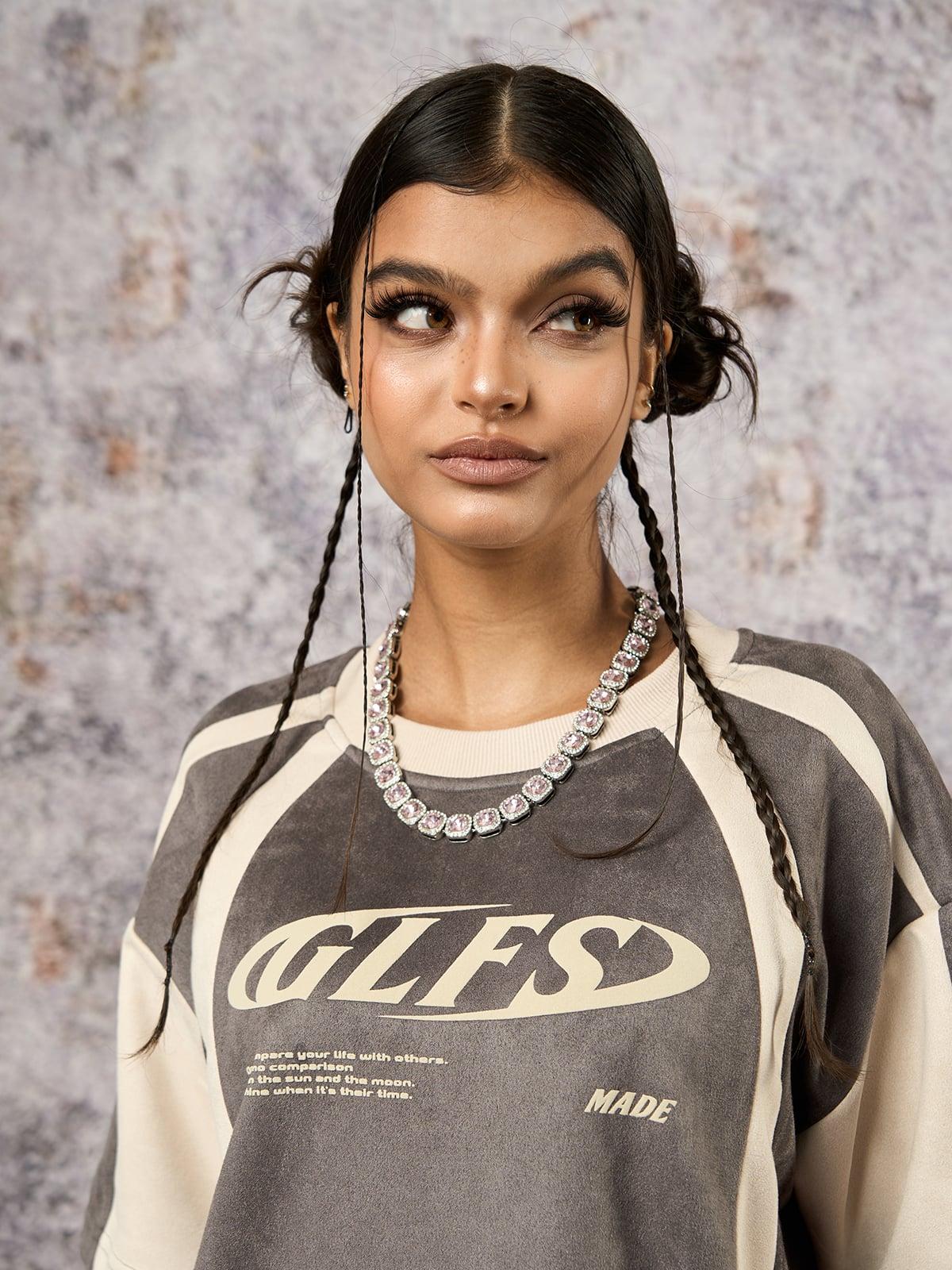 Jersey Deconstructed Contrast Color Stitching Print T-Shirt