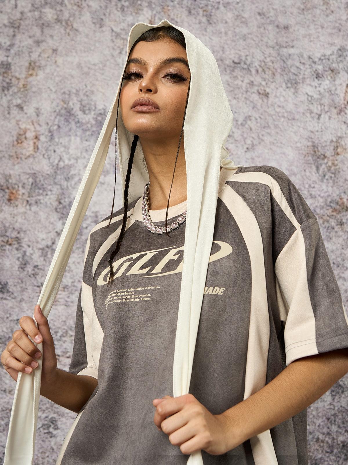 Jersey Deconstructed Contrast Color Stitching Print T-Shirt