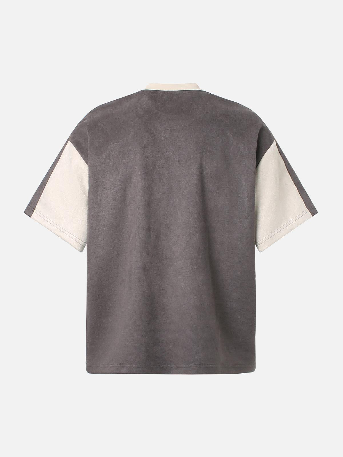 Jersey Deconstructed Contrast Color Stitching Print T-Shirt