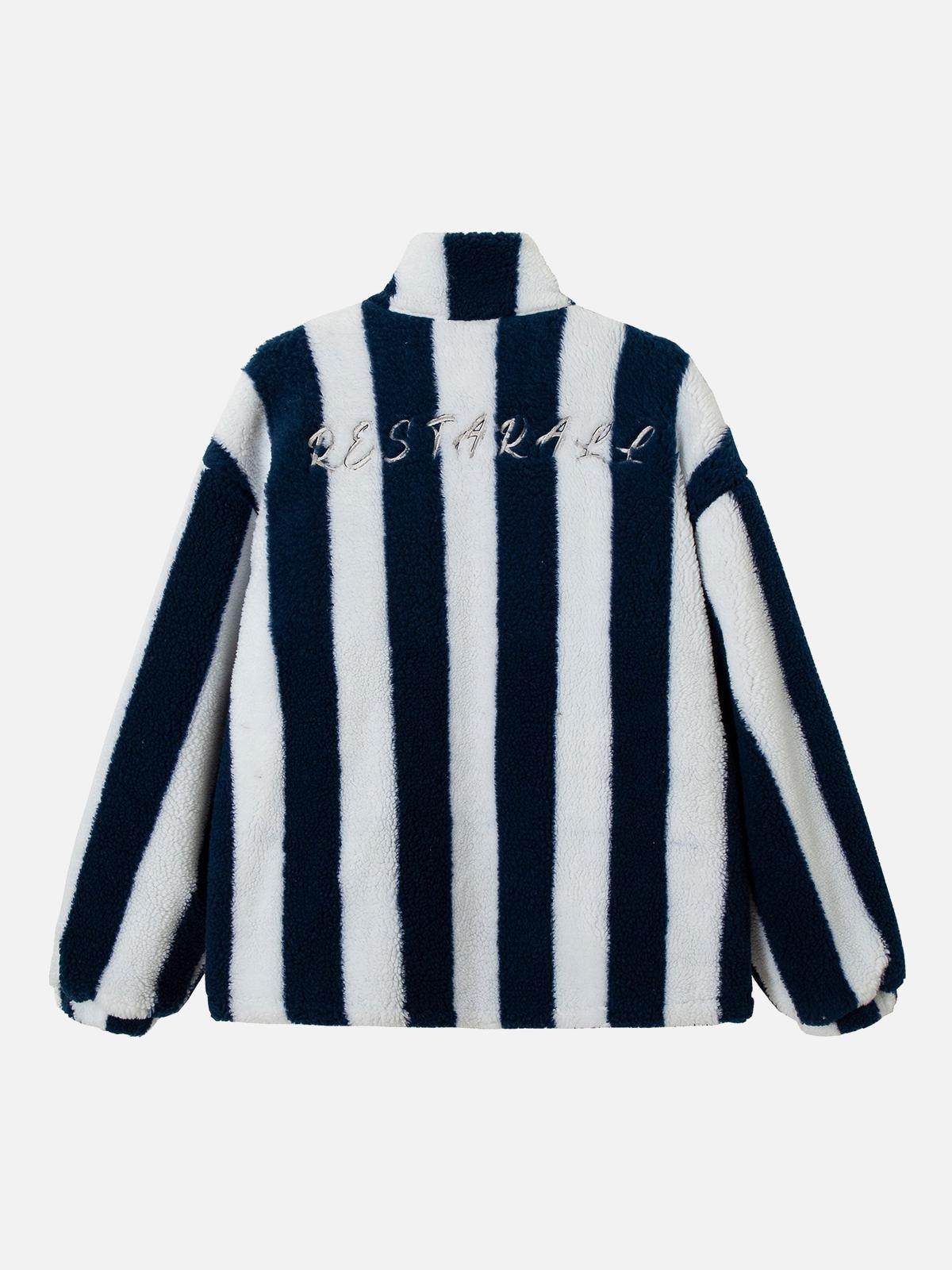 Jersey Embroidered Cheetah Print Striped Sherpa Jacket