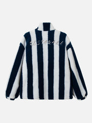 Jersey Embroidered Cheetah Print Striped Sherpa Jacket