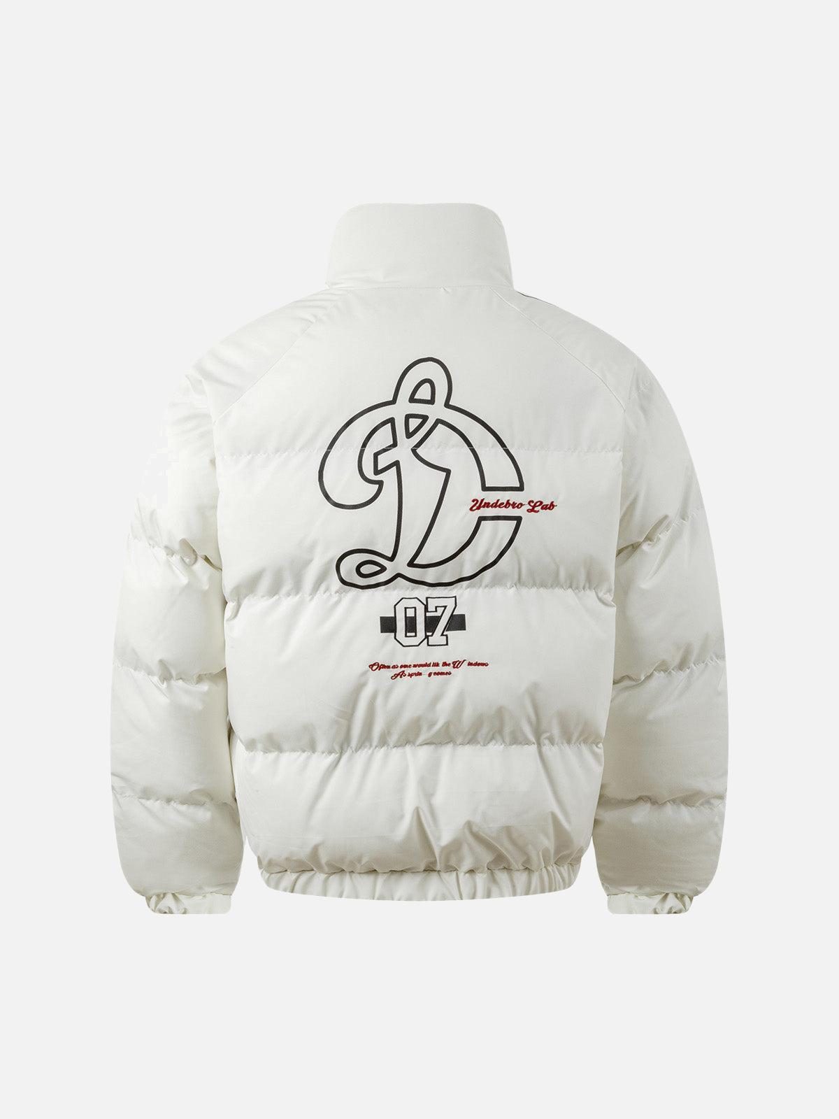 Jersey Stand Collar Embroidered Quilted Puffer Jacket