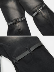 Lace-Up Ripped Wash Jeans