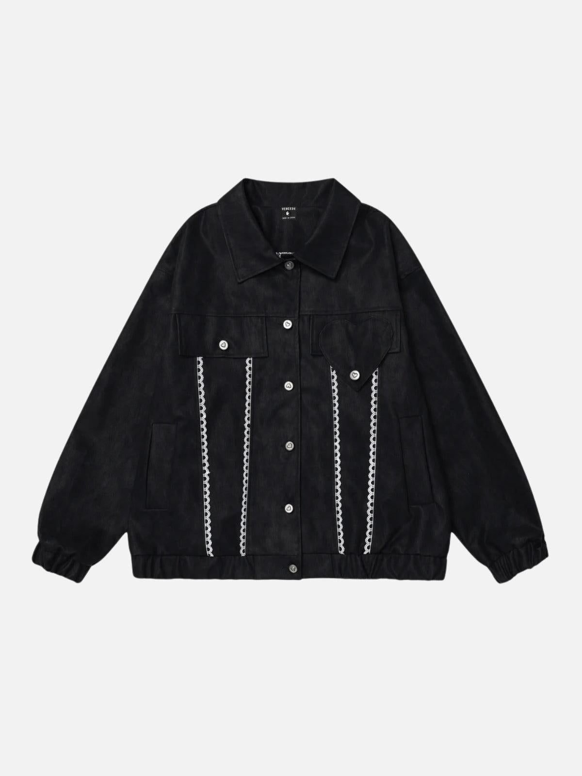 Lace Washed Faux Leather Jacket