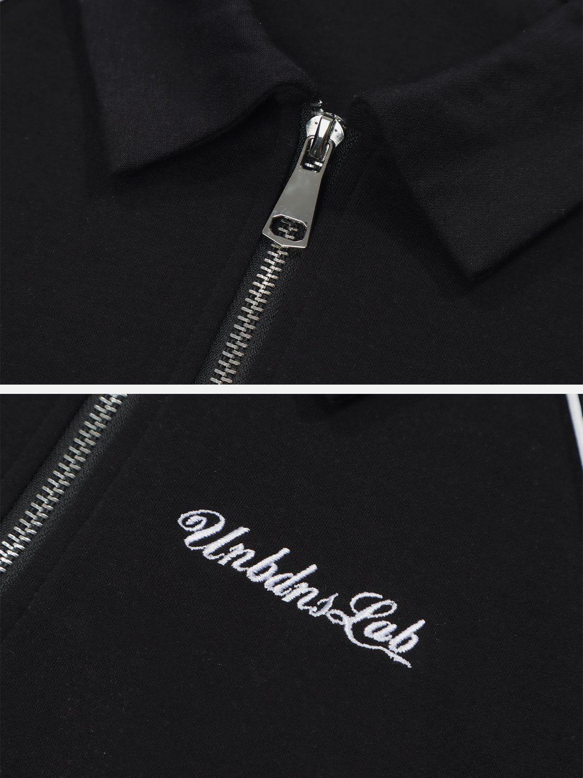 Lapel Zipper Colorblock Tee