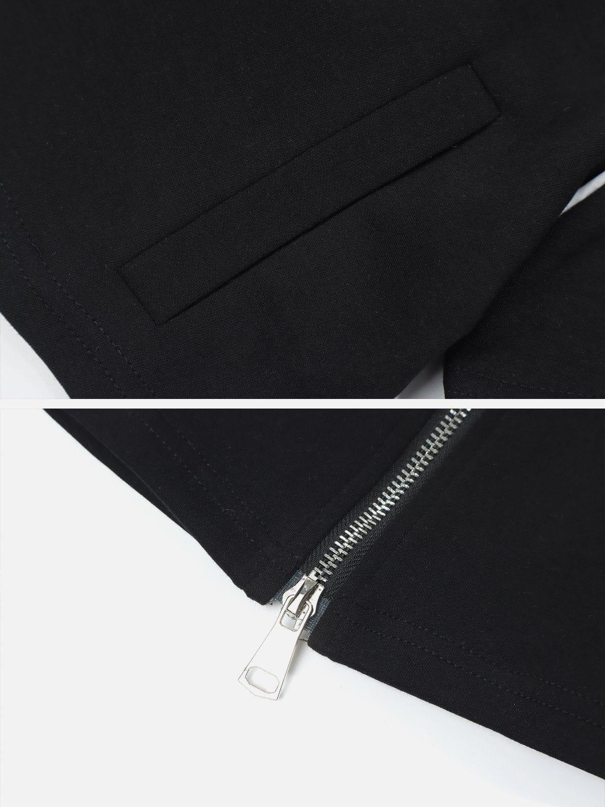 Lapel Zipper Colorblock Tee