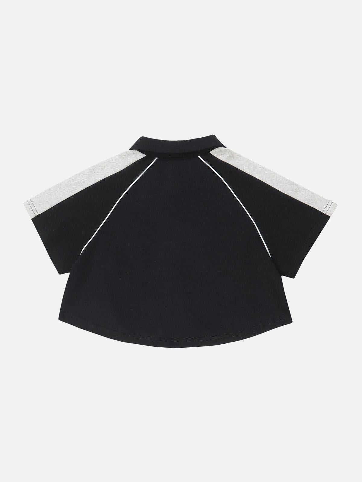 Lapel Zipper Colorblock Tee