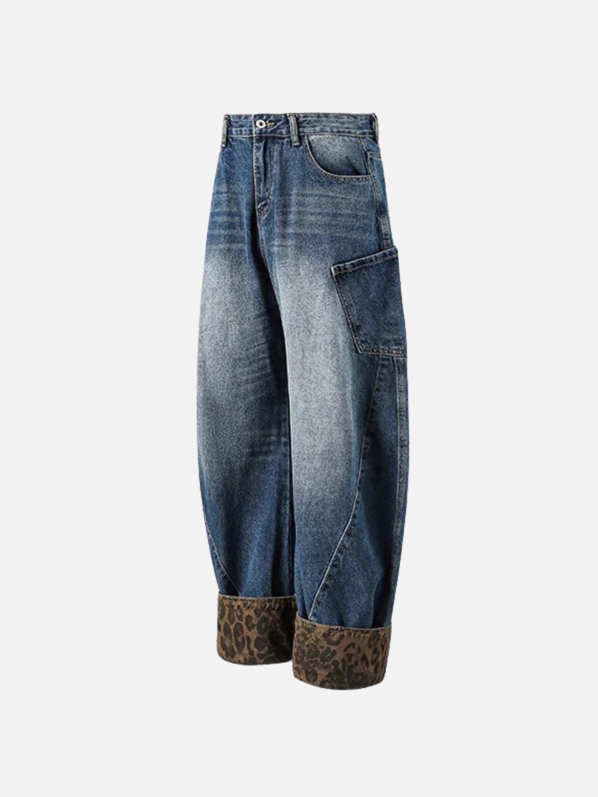 Leopard Print Barrel Cuffed Jeans