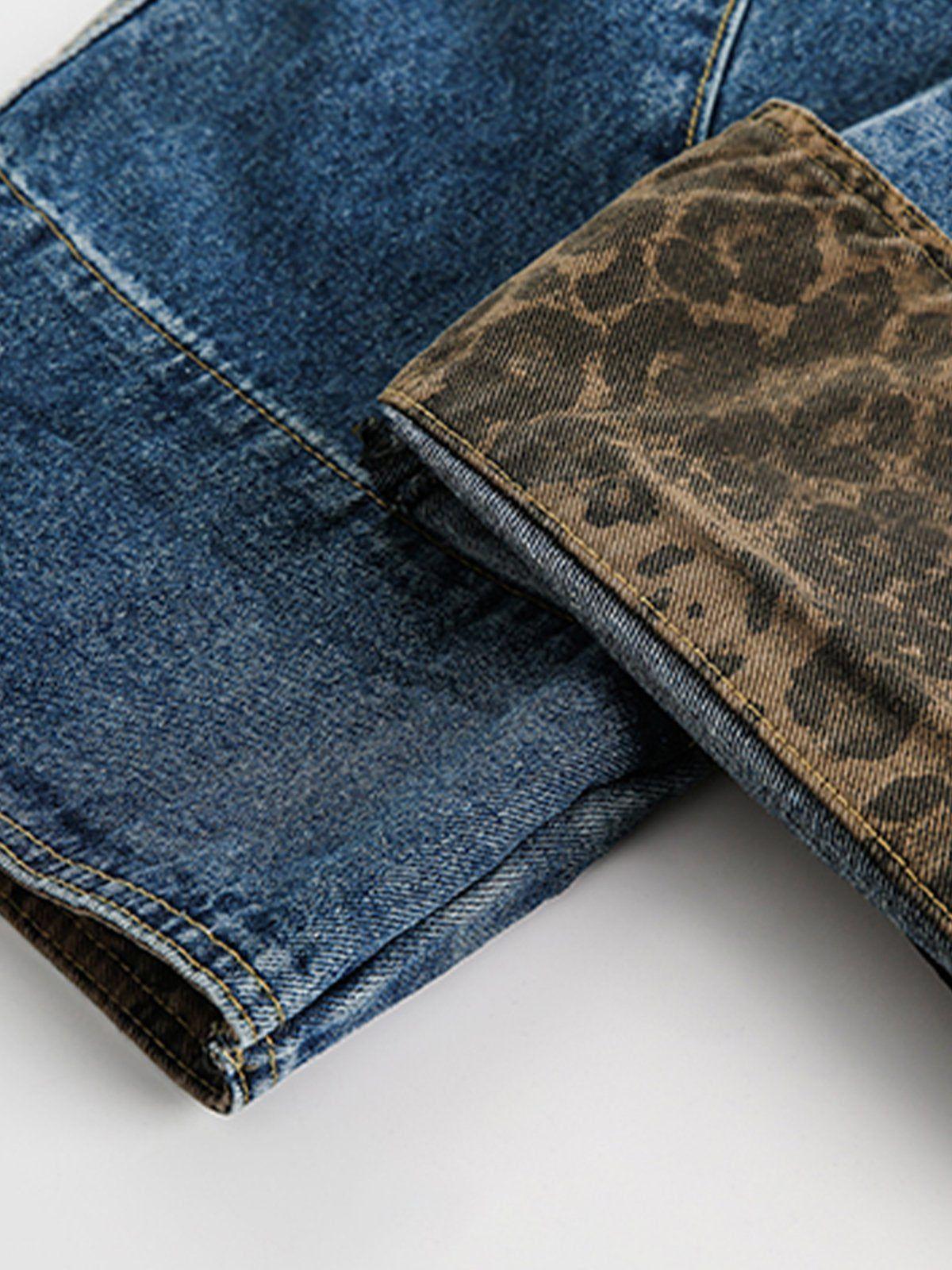 Leopard Print Barrel Cuffed Jeans