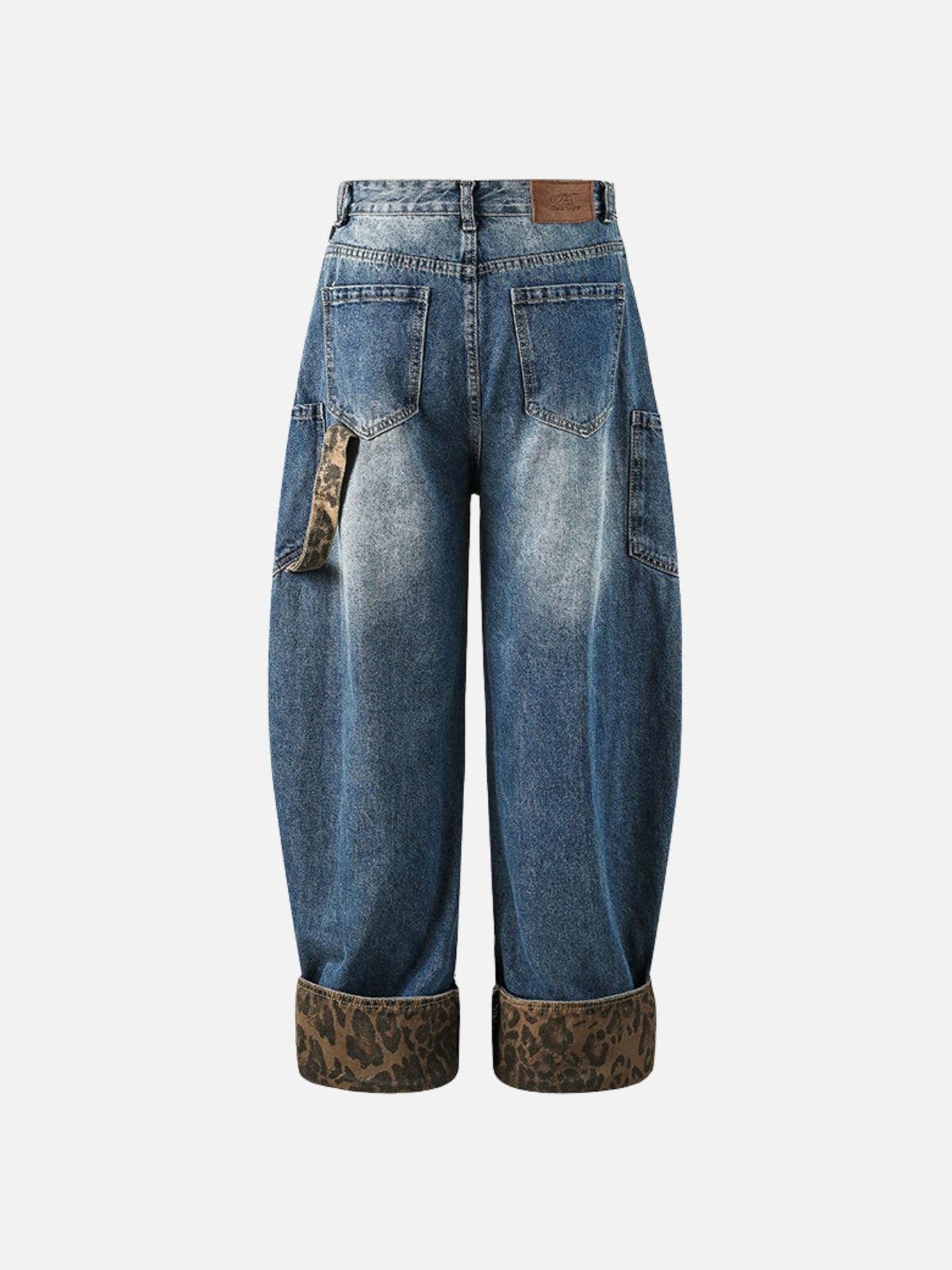 Leopard Print Barrel Cuffed Jeans