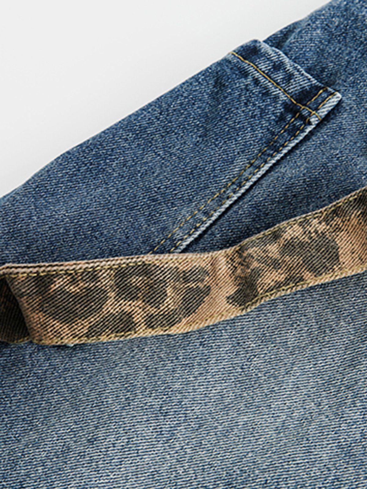 Leopard Print Barrel Cuffed Jeans
