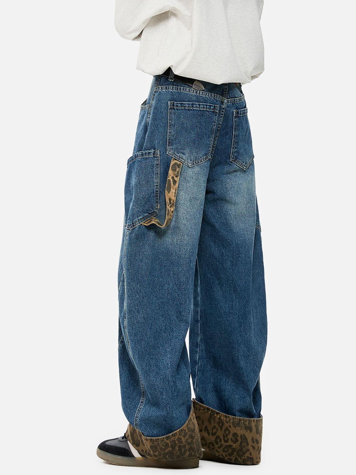 Leopard Print Barrel Cuffed Jeans