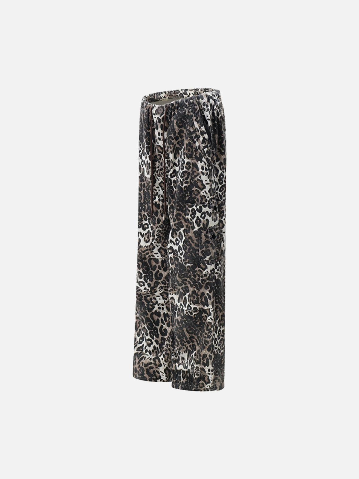 Leopard Print Pleated Drawstring Pants