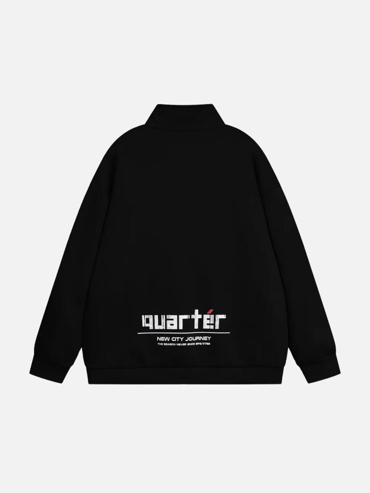 Letter Back Printed Stand Collar Sweatshirt