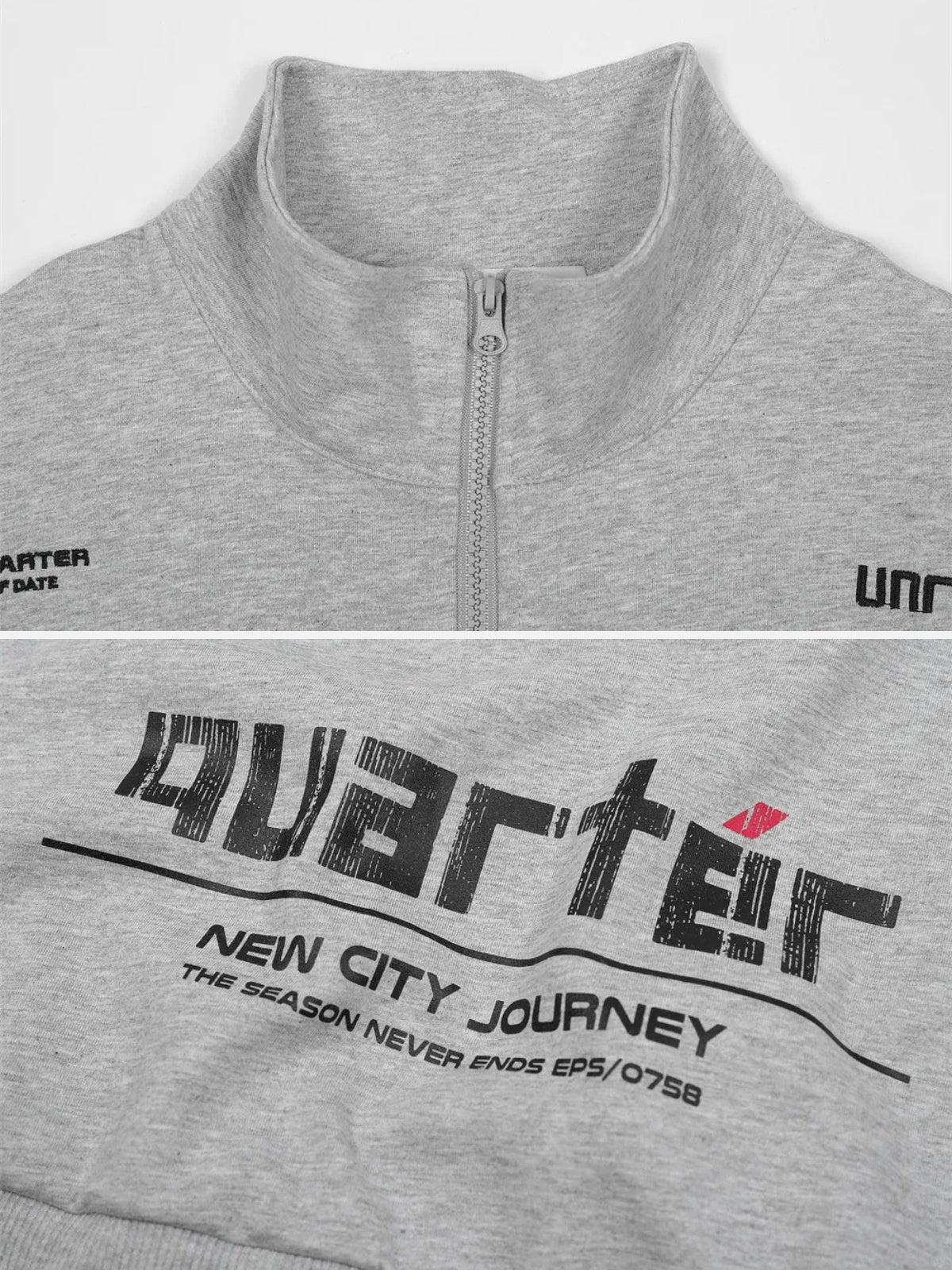 Letter Back Printed Stand Collar Sweatshirt