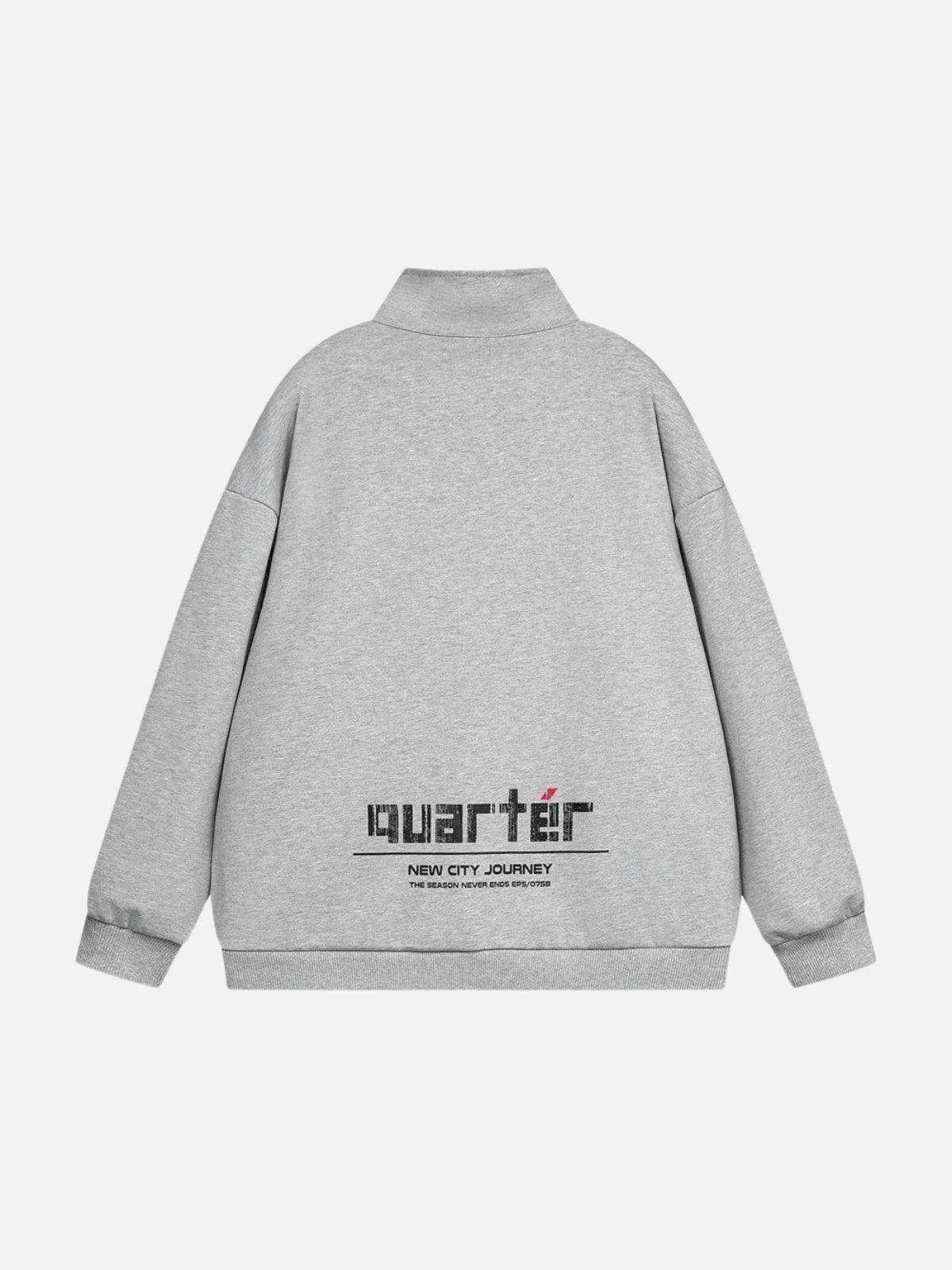 Letter Back Printed Stand Collar Sweatshirt