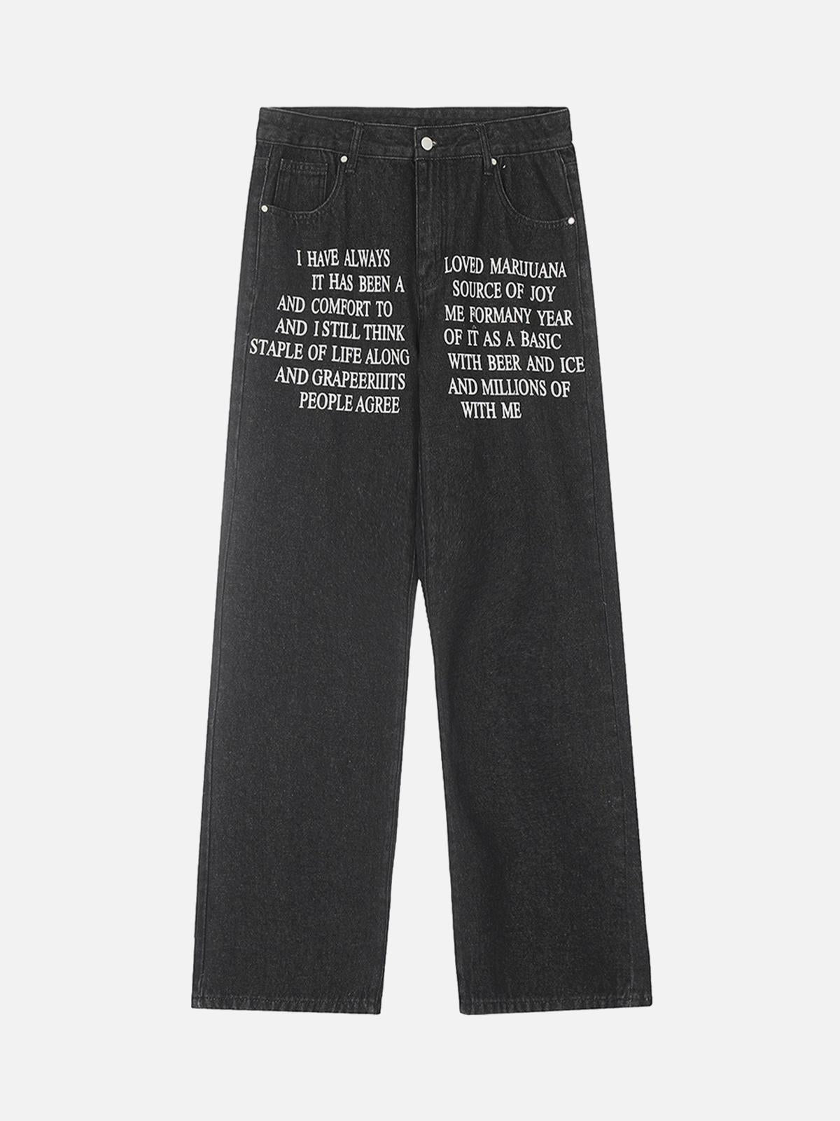 Letter Embroidery Hip-Hop Washed Jeans