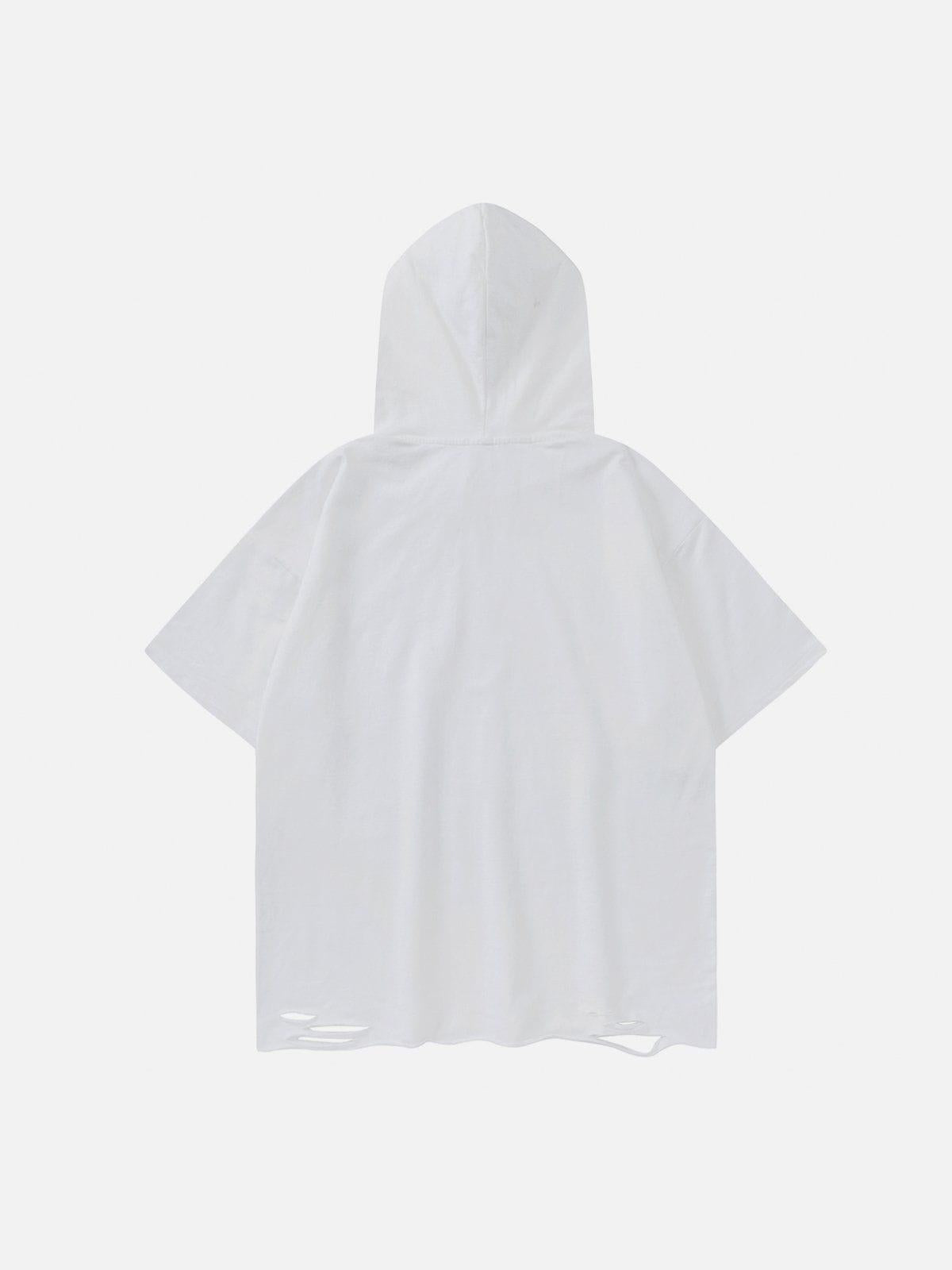 Letter Print Ripped Hooded Tee