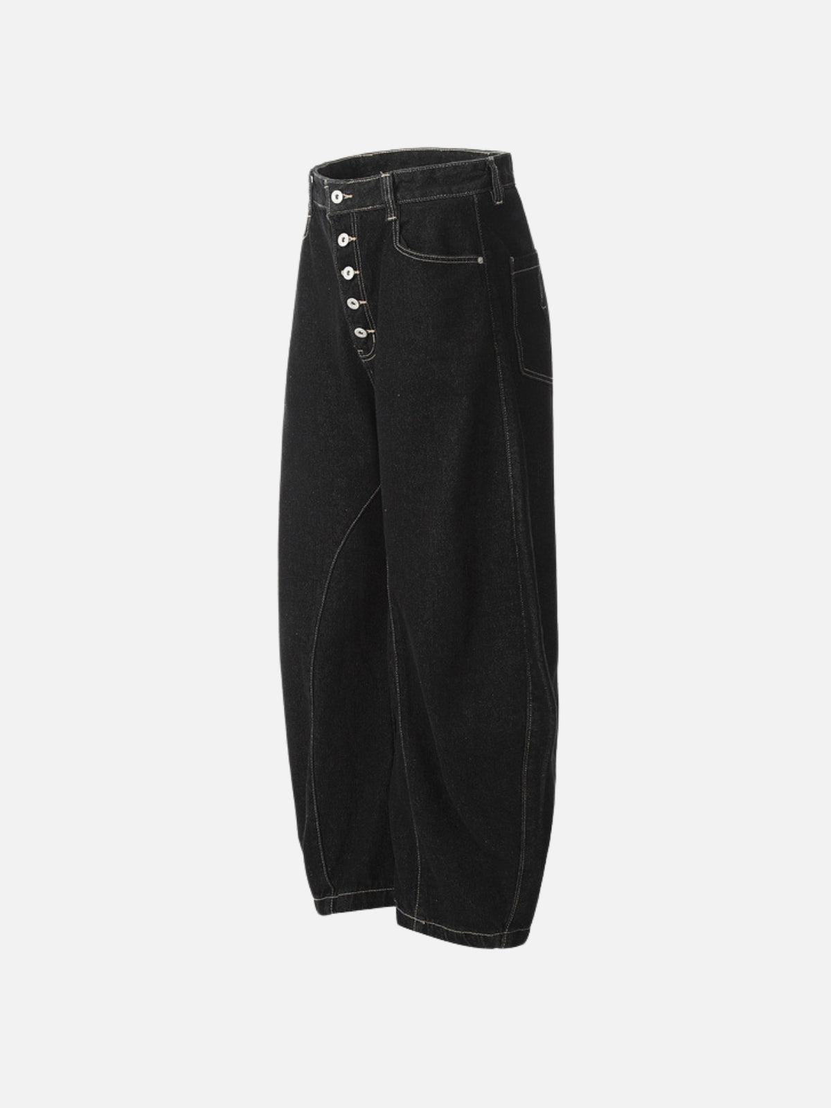 Line Embroidery Barrel Loose Jeans