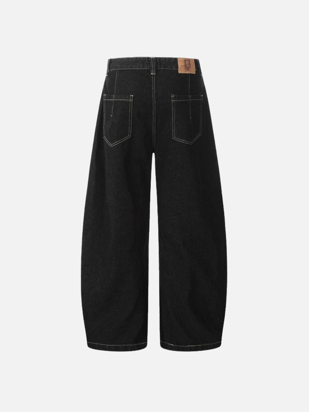 Line Embroidery Barrel Loose Jeans