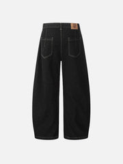 Line Embroidery Barrel Loose Jeans