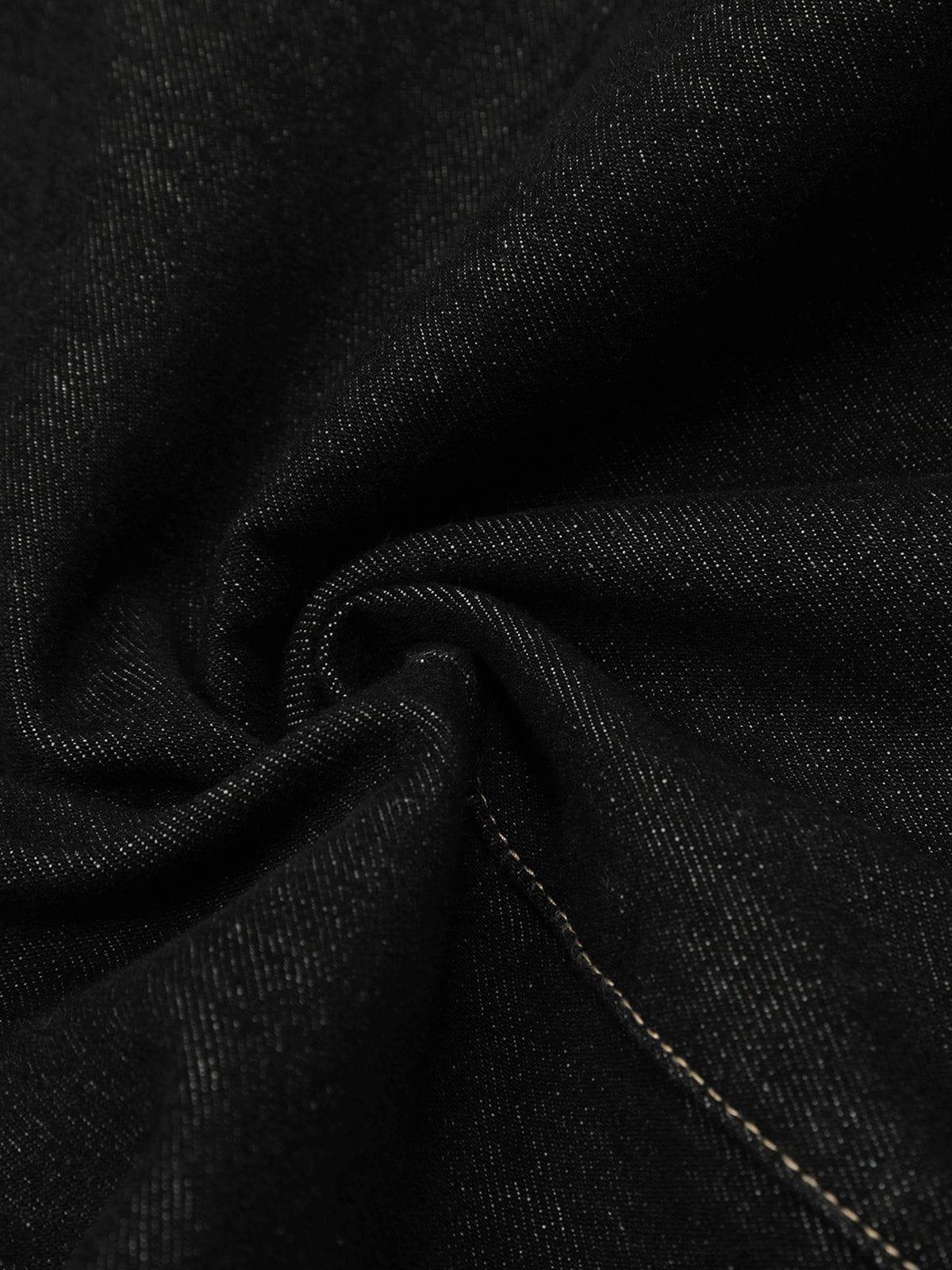 Line Embroidery Barrel Loose Jeans