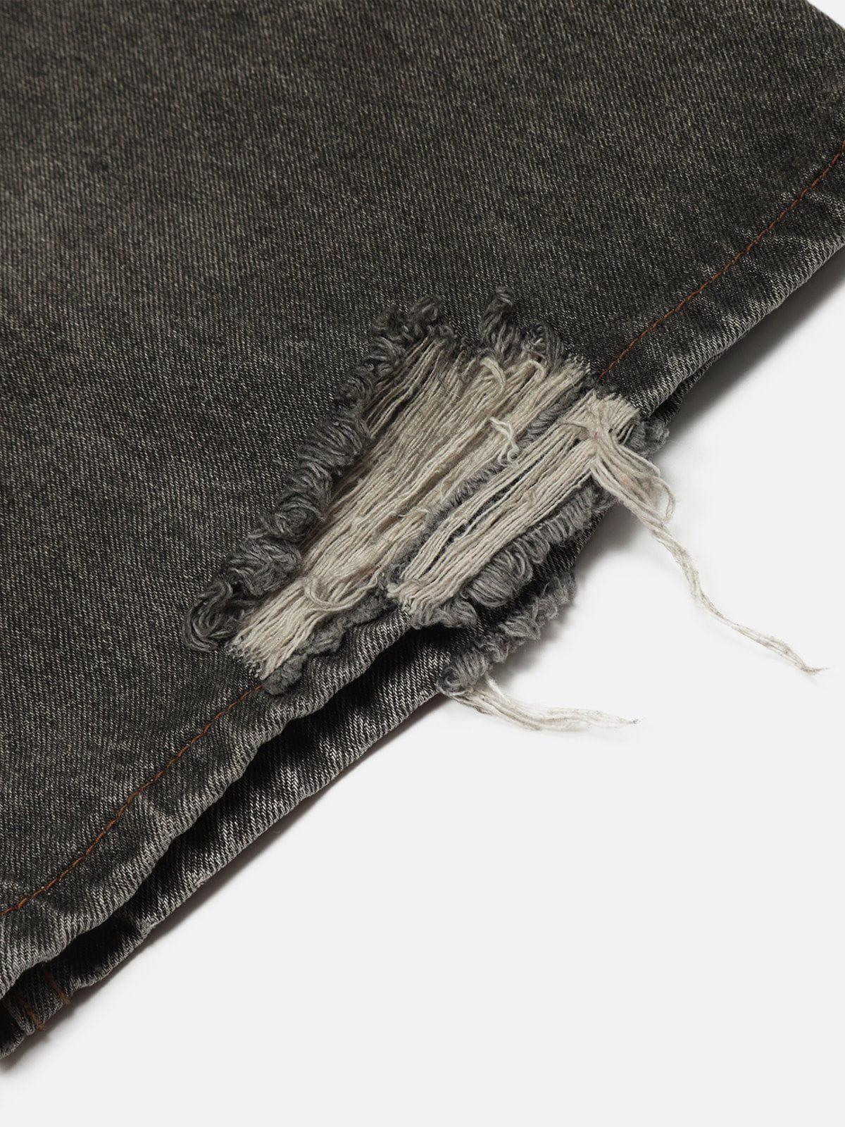 Line Print Washed Loose Jeans