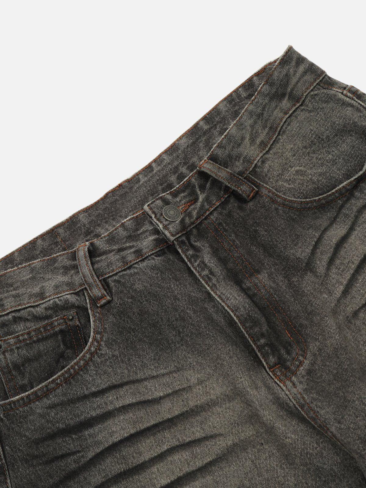 Line Print Washed Loose Jeans