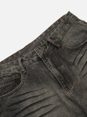 Line Print Washed Loose Jeans