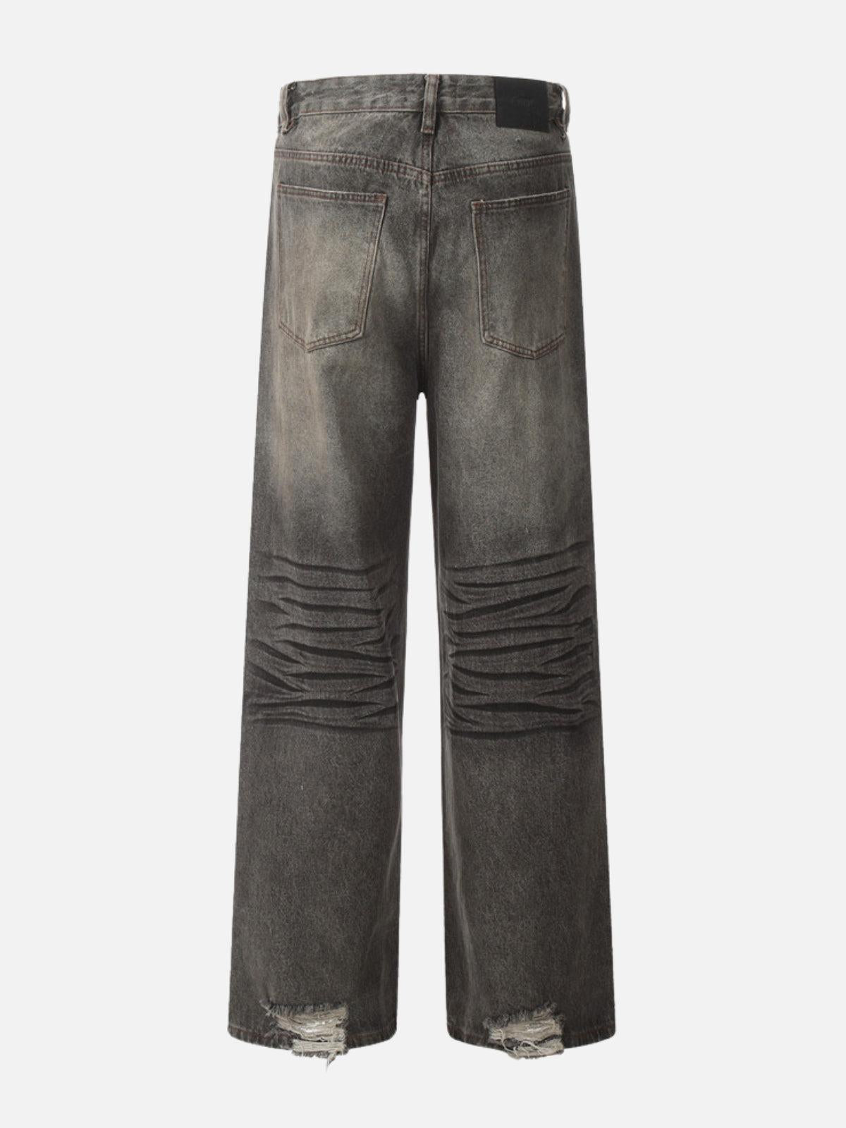 Line Print Washed Loose Jeans
