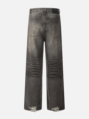 Line Print Washed Loose Jeans