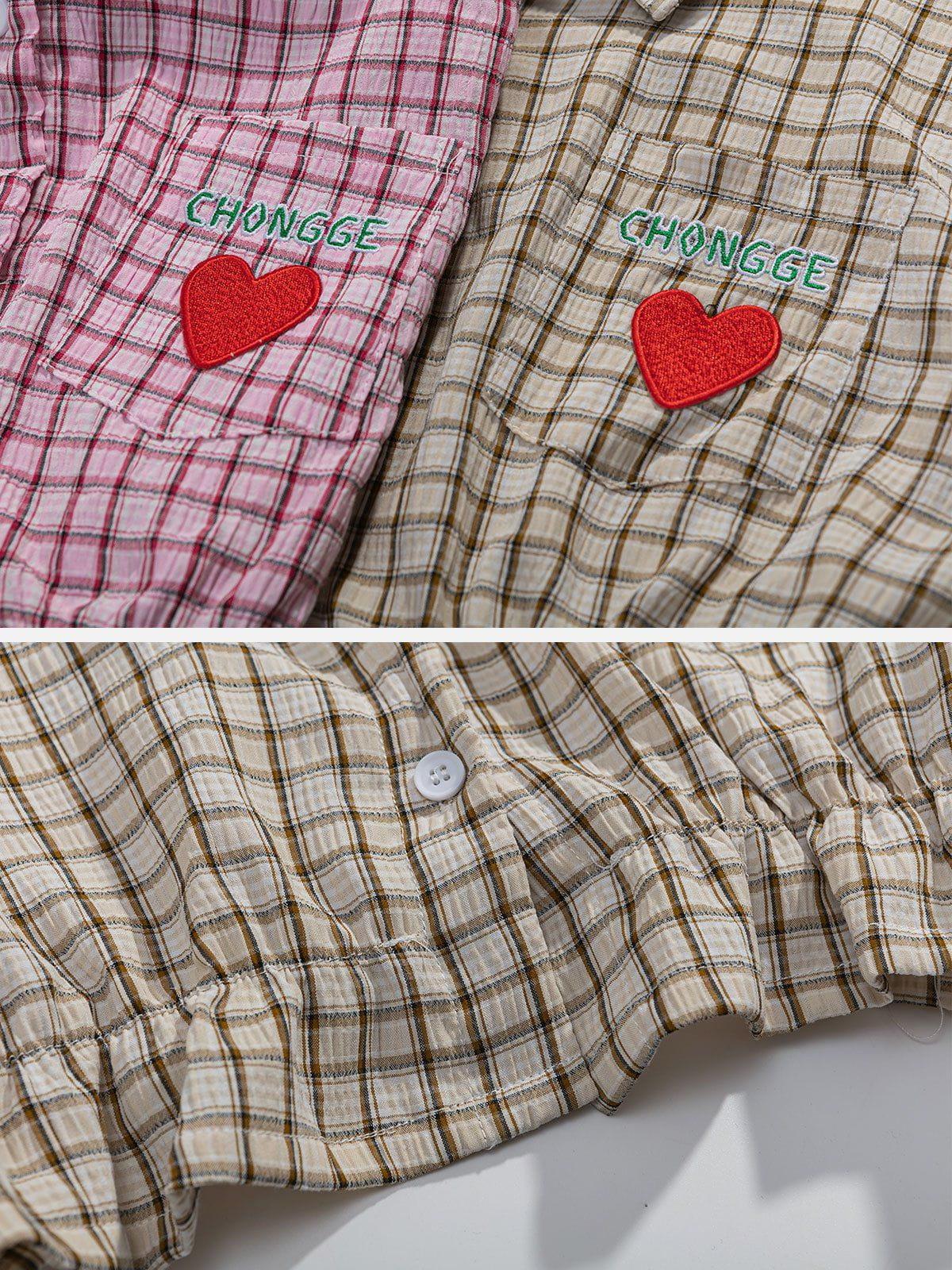 Love Embroidered Plaid Tee
