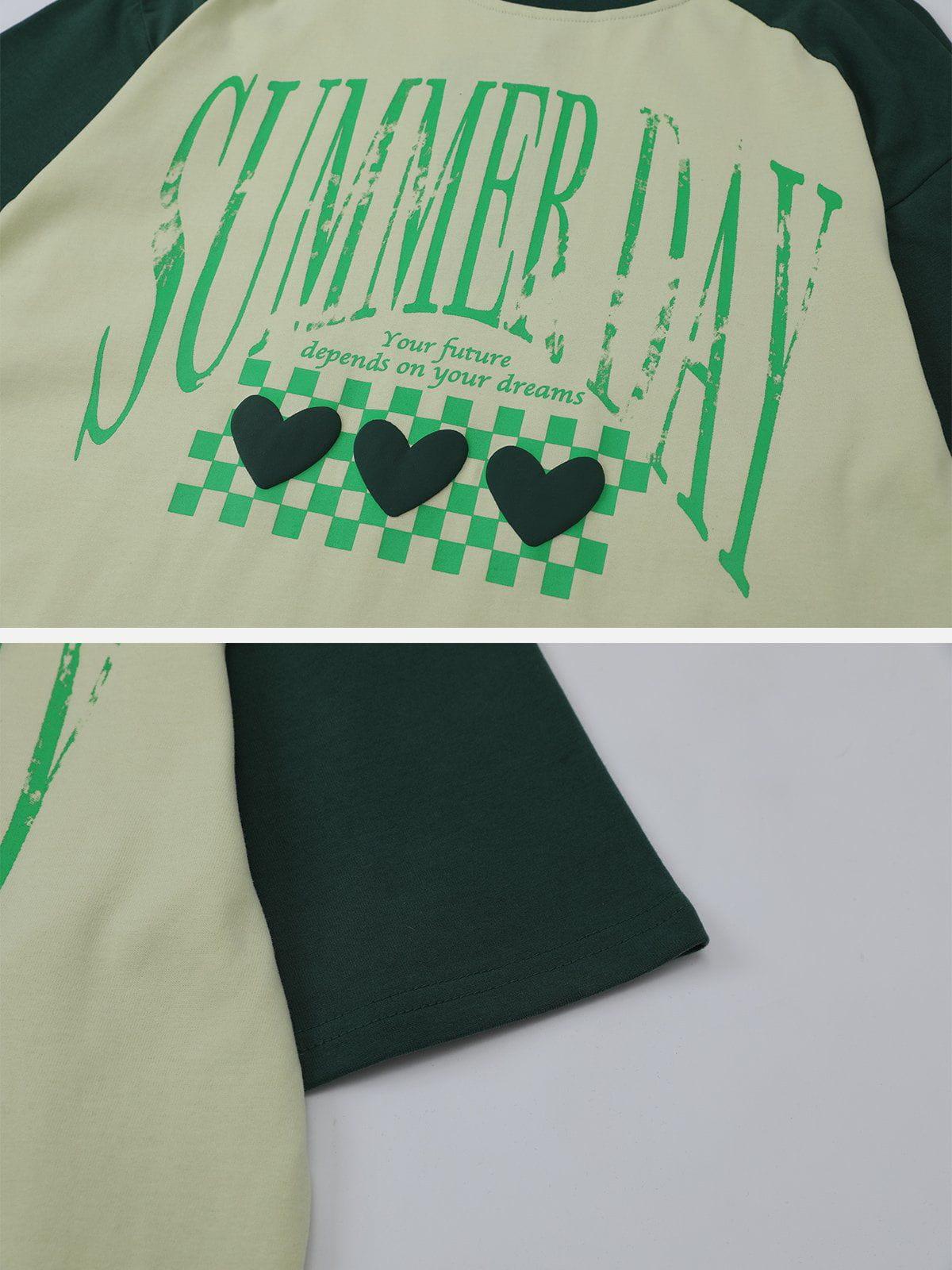 Love Heart Print Patchwork Tee