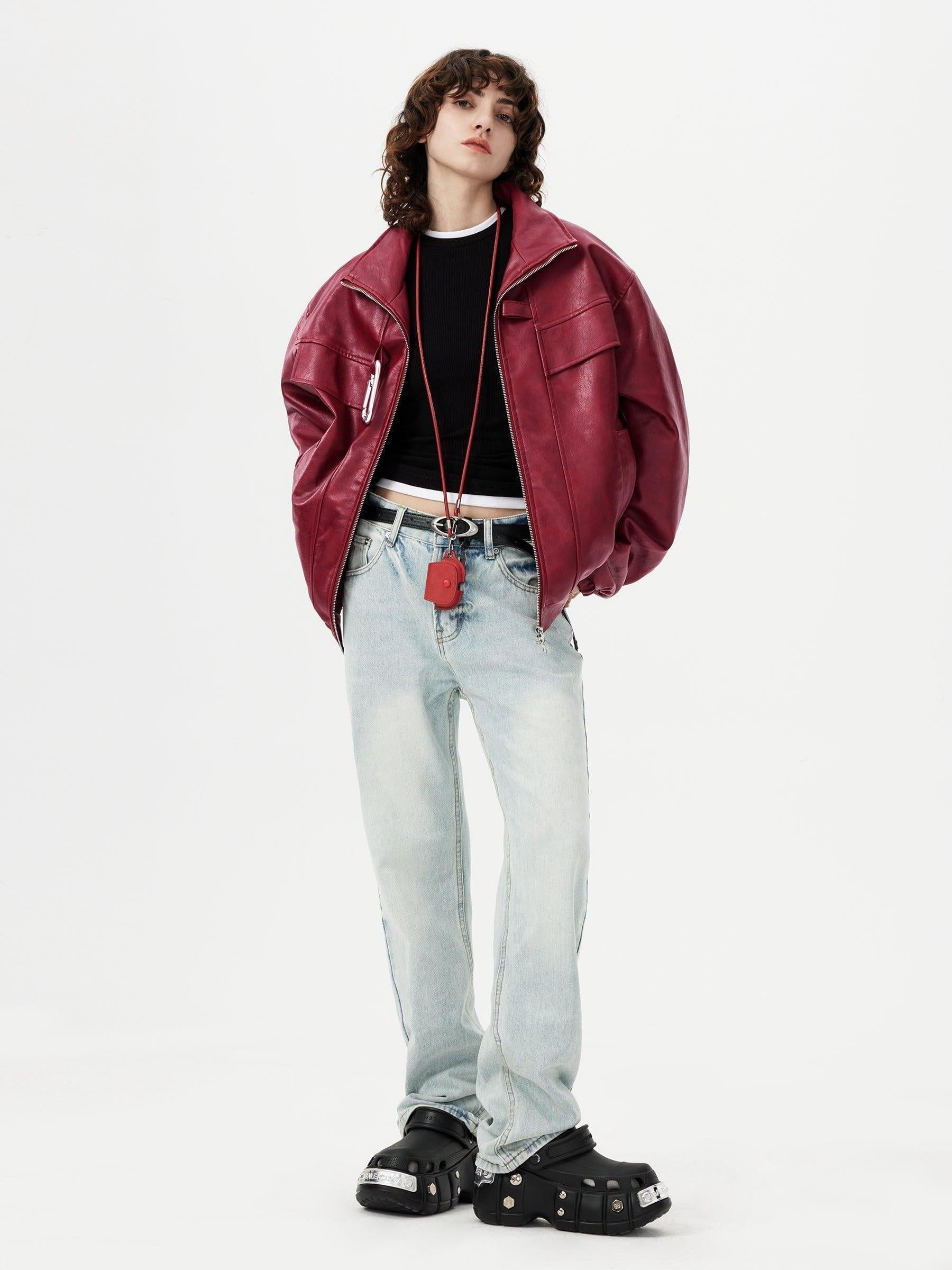 Metal Buckle Faux Leather Jacket