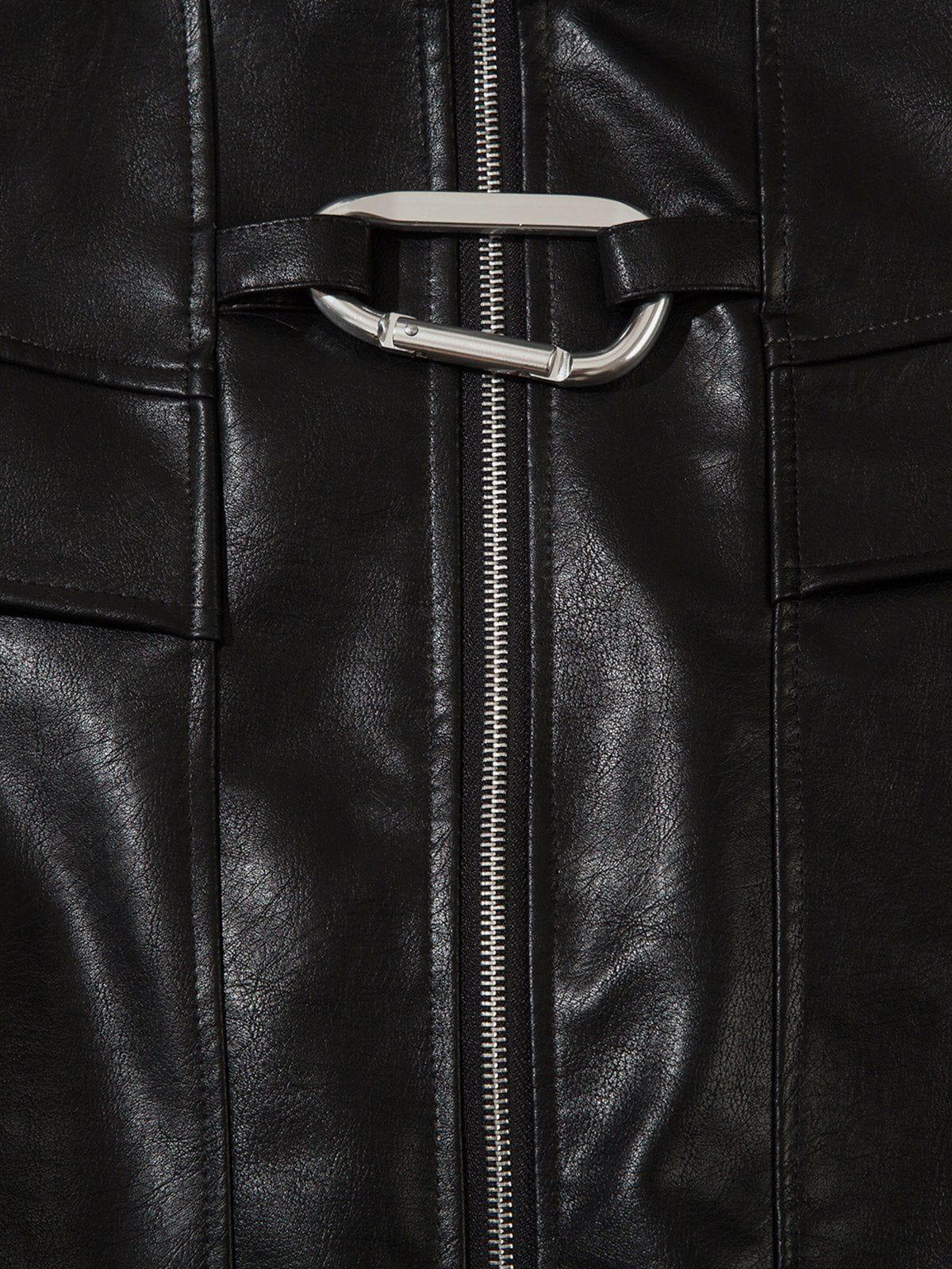 Metal Buckle Faux Leather Jacket